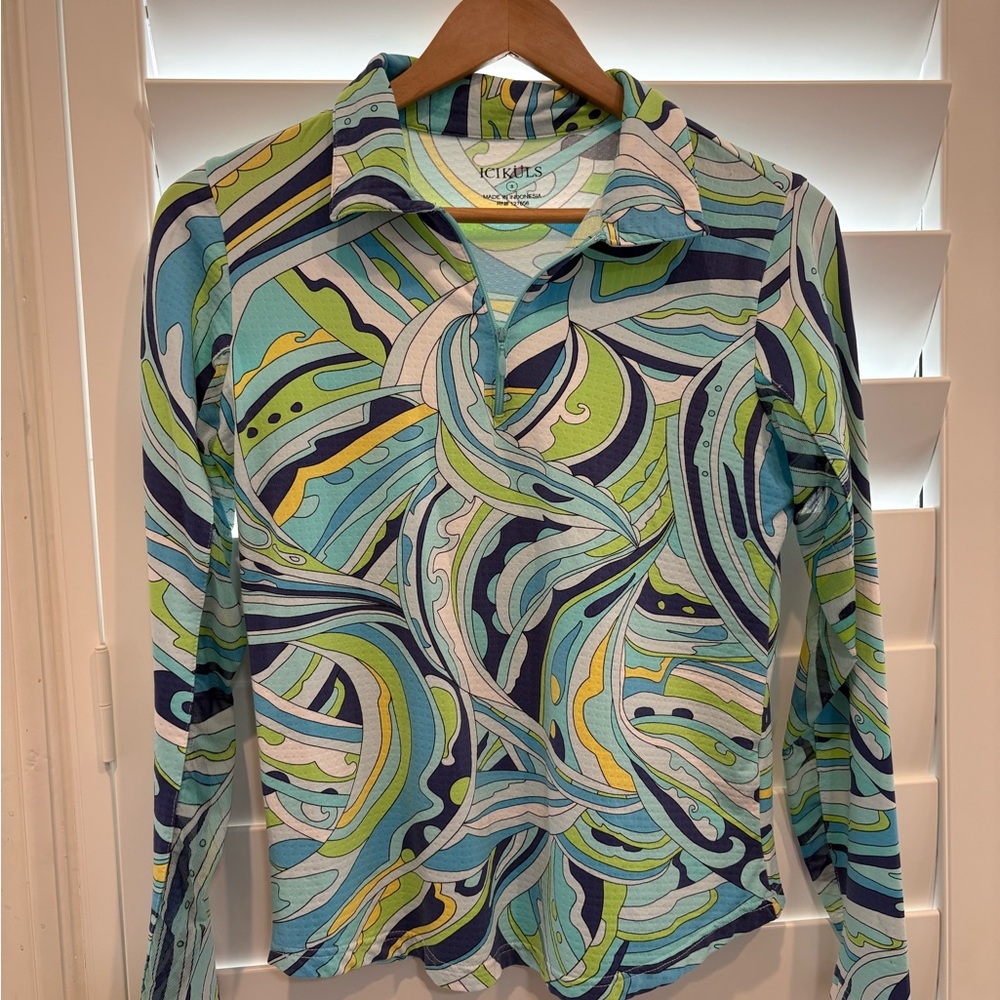 I IKULS Women’s Multicolor Swirl Print Golf Top Sz Small